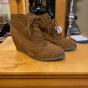 Tan wedge booties